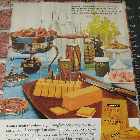1961 Cracker Barrel - Kraft Sharp Cheddar Cheese - Party Buffet - Vtg PRINT AD - Picture 4 of 12